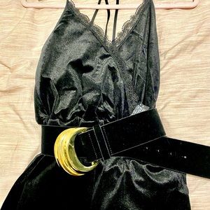 Contemporary Velvet Jump Suit Black